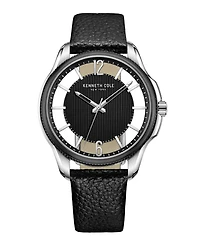 Kenneth Cole New York Men's Transparency Dial Black Genuine Leather Strap Watch 42mm
