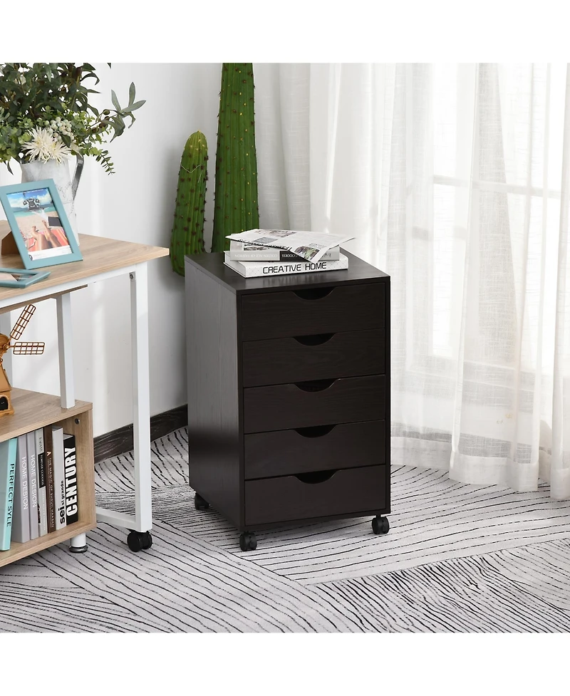 Homcom 5 Drawer Filing Cabinet Home Office Mobile Storage Organizer Brown