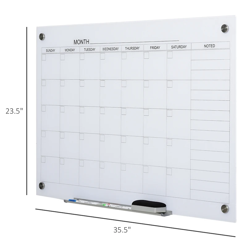 Vinsetto Wall Mounted Glass Organizational Calendar w/Markers & Dry Eraser