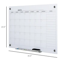 Vinsetto Wall Mounted Glass Organizational Calendar w/Markers & Dry Eraser