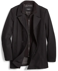 Kenneth Cole Men's Double Breasted Wool Blend Peacoat with Bib