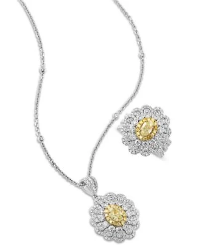 Effy Yellow Diamond White Diamond Flower Ring Necklace Collection In 18k Two Tone Gold