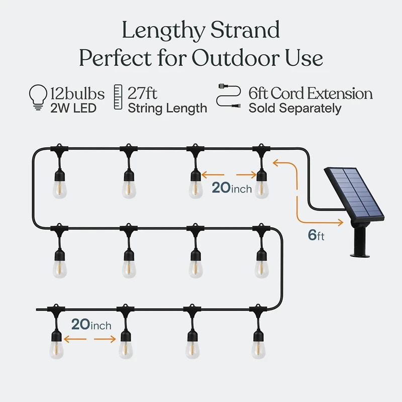 Ambience Pro 27 ft. Outdoor Solar Led 2-Watt String Lights with Soft White Hue