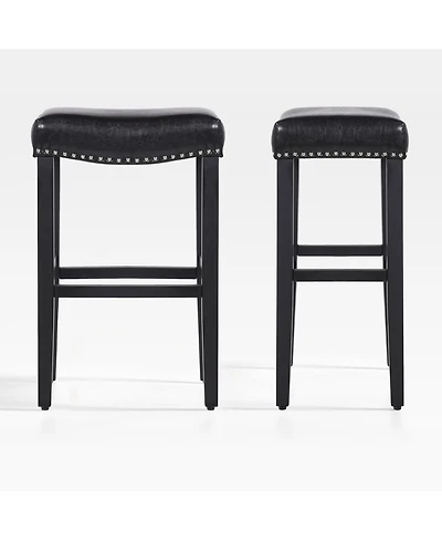 29" Upholstered Saddle Seat Faux Leather Bar Stool (Set of 2)