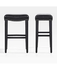 29" Upholstered Saddle Seat Faux Leather Bar Stool (Set of 2)