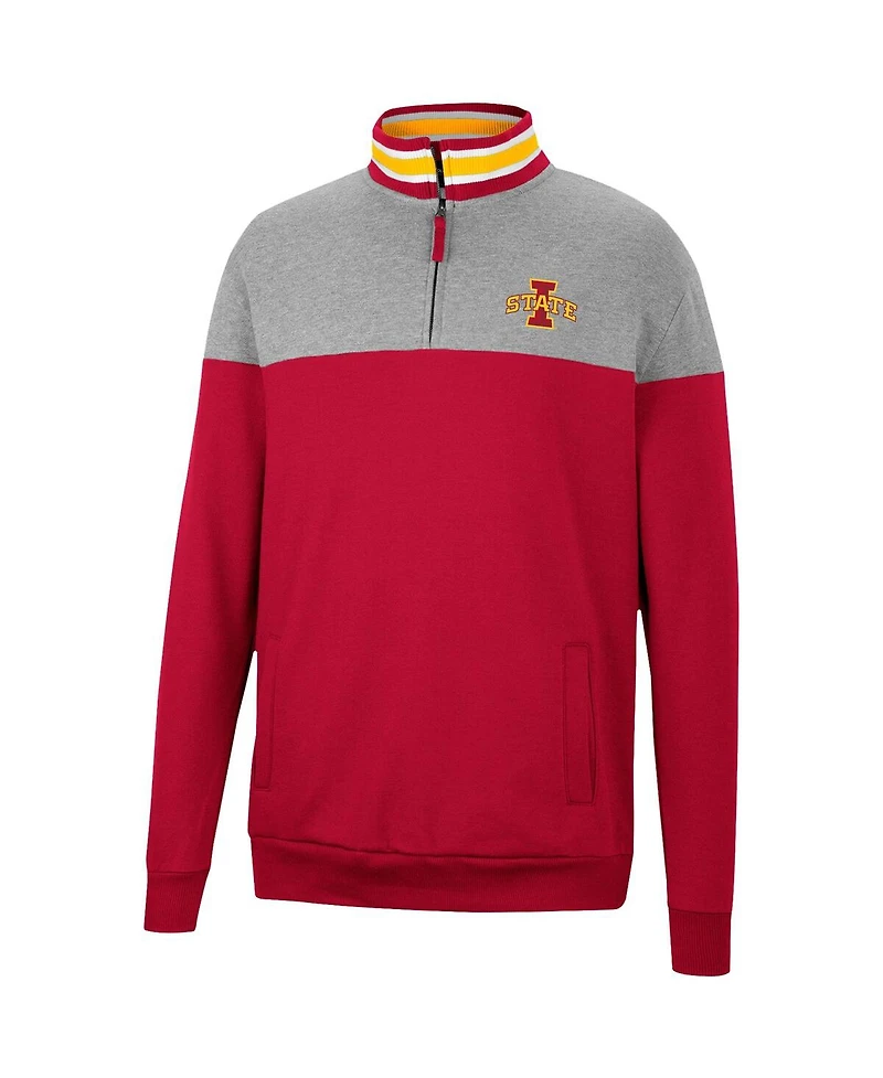 Men's Colosseum Heathered Gray and Cardinal Iowa State Cyclones Be the Ball Quarter-Zip Top