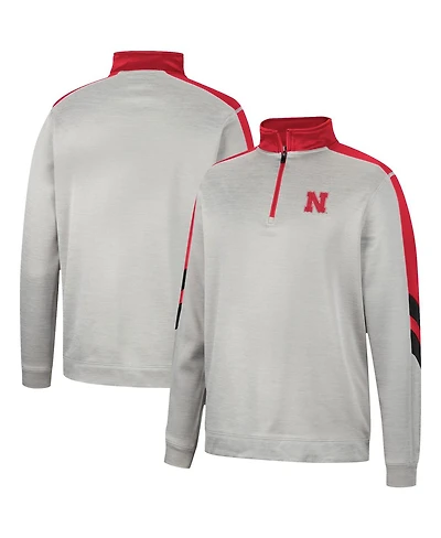 Men's Colosseum Gray and Scarlet Nebraska Huskers Bushwood Fleece Quarter-Zip Jacket
