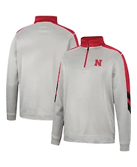 Men's Colosseum Gray and Scarlet Nebraska Huskers Bushwood Fleece Quarter-Zip Jacket
