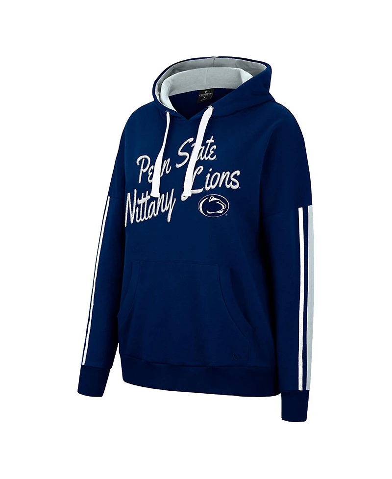 Women's Colosseum Navy Penn State Nittany Lions Serena Oversized Sleeve Striping Pullover Hoodie