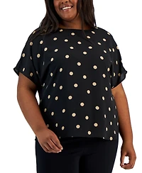 Anne Klein Plus Printed Bateau-Neck Short-Sleeve Blouse