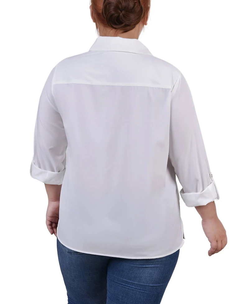 Ny Collection Plus 3/4 Roll Tab Blouse with Pockets