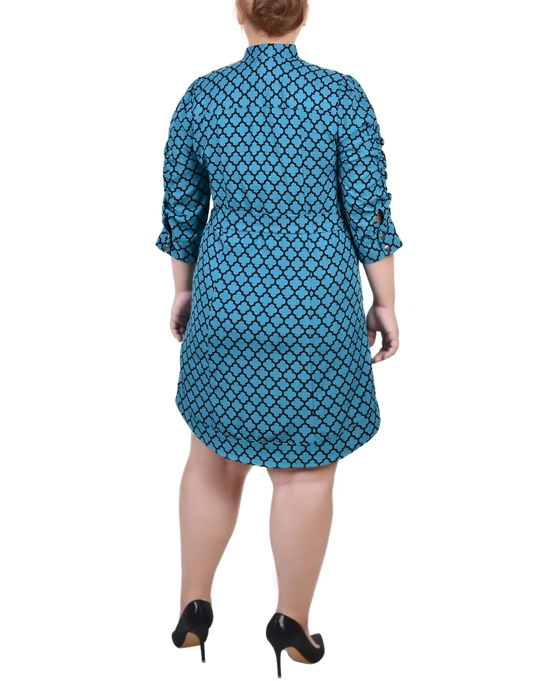 Ny Collection Plus 3/4 Rouched Sleeve Dress with Belt