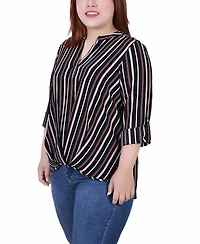 Ny Collection Plus 3/4 Sleeve Mandarin Collar Blouse with Front Pleats