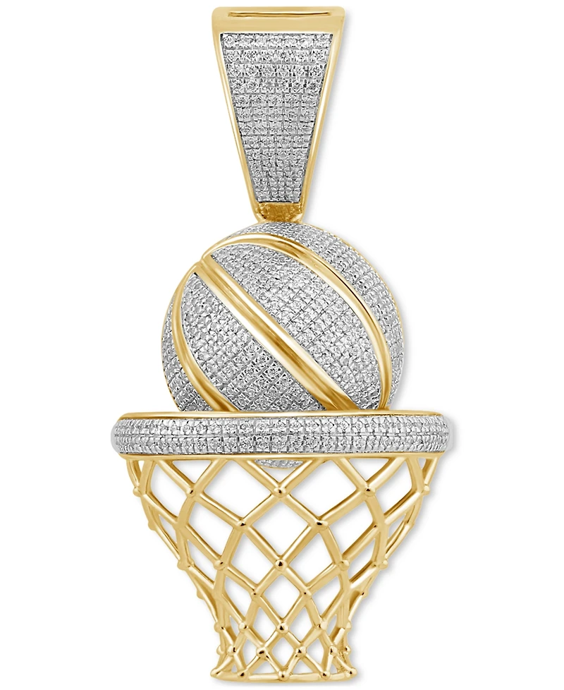 Men's Diamond Pave Basketball & Net (3/4 ct. t.w.) in 14k Gold-Plated Sterling Silver