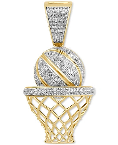 Men's Diamond Pave Basketball & Net (3/4 ct. t.w.) in 14k Gold-Plated Sterling Silver