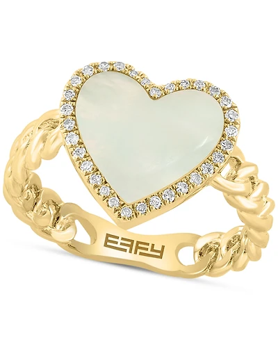 Effy Mother of Pearl & Diamond (1/10 ct. t.w.) Heart Halo Ring in 14k Gold-Plated Sterling Silver