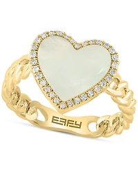 Effy Mother of Pearl & Diamond (1/10 ct. t.w.) Heart Halo Ring in 14k Gold-Plated Sterling Silver