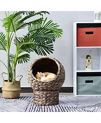 PawHut 20" Natural Braided Elevated Cat Bed Basket House Chair Dark Brown