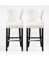 Tufted Upholstered Velvet Bar Stool with Metal Footrest (Set of 2