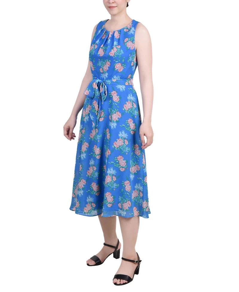 Petite Sleeveless Chiffon Belted Dress