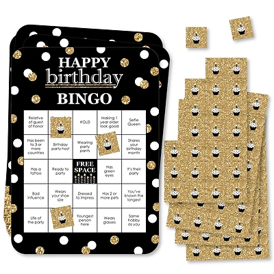 Adult Happy Birthday Gold Find the Guest Bingo Cards & Markers Bingo Game 18 Ct