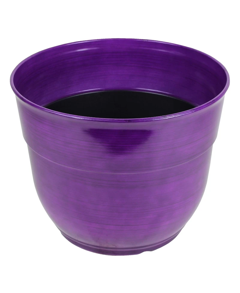Garden Elements Glazed Brushed Happy Large Plastic Planter Dark Purple 15 Inch