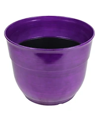 Garden Elements Glazed Brushed Happy Large Plastic Planter Dark Purple 15 Inch