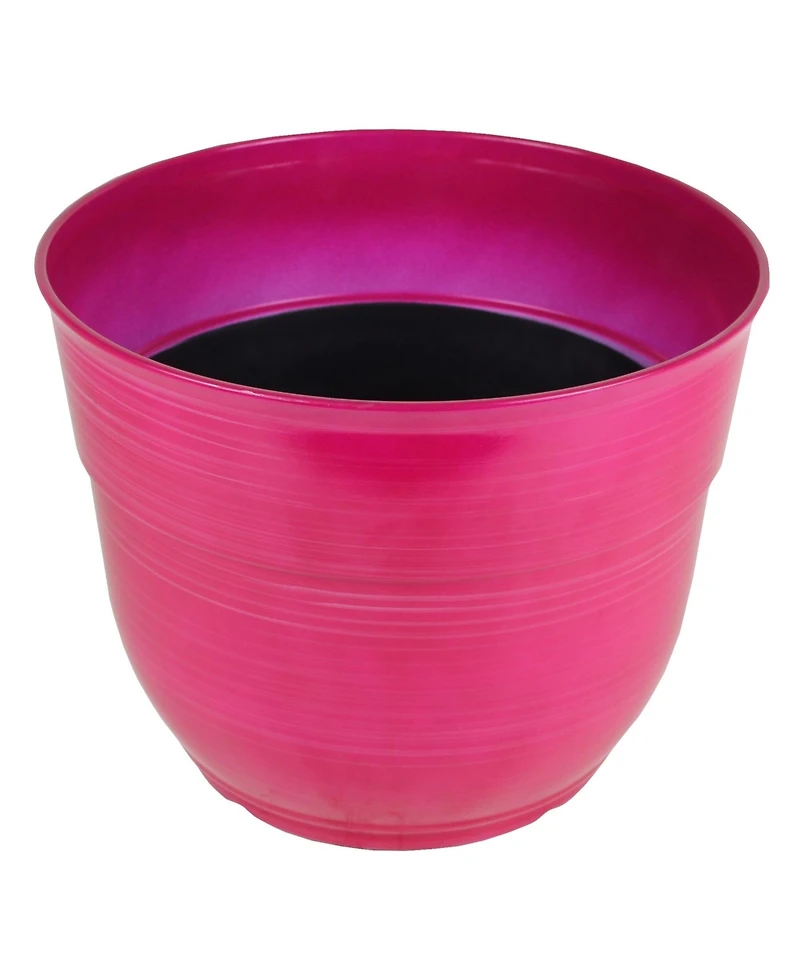 Garden Elements Glazed Brushed Happy Large Plastic Planter Bright Pink 15 Inch