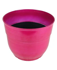 Garden Elements Glazed Brushed Happy Large Plastic Planter Bright Pink 15 Inch