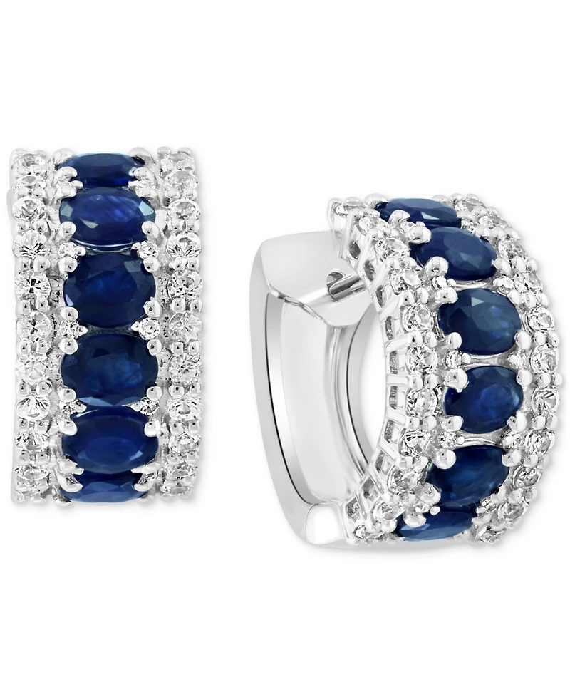 Effy Blue & White Sapphire (3-1/4 ct. t.w.) & Diamond (1/20 ct. t.w.) Small Hoop Earrings in 14k White Gold, 0.59" (Also available in Pink Sapphire)