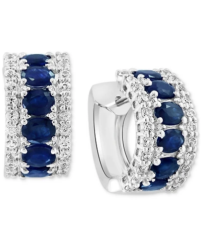 Effy Blue & White Sapphire (3-1/4 ct. t.w.) & Diamond (1/20 ct. t.w.) Small Hoop Earrings in 14k White Gold, 0.59" (Also available in Pink Sapphire)