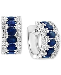 Effy Blue & White Sapphire (3-1/4 ct. t.w.) & Diamond (1/20 ct. t.w.) Small Hoop Earrings in 14k White Gold, 0.59" (Also available in Pink Sapphire)