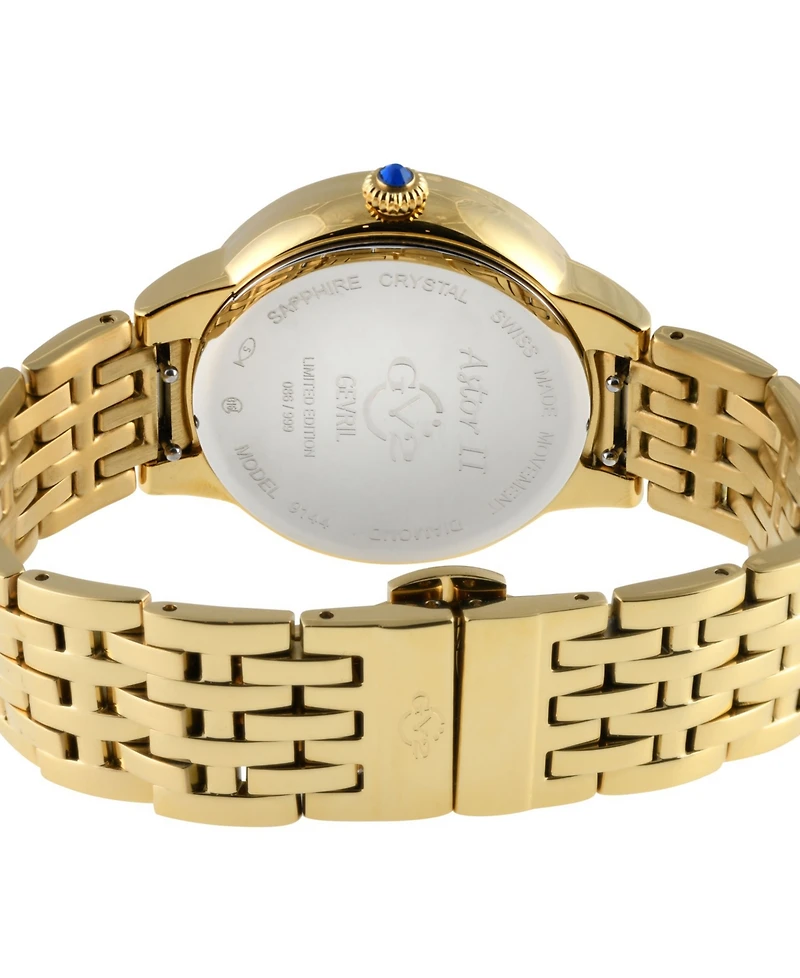 GV2 by Gevril Women's Astor Ii Swiss Quartz Diamond Accents Ion Plating Gold-Tone Stainless Steel Bracelet Watch 38mm