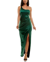 Emerald Sundae Juniors' Satin One-Shoulder Gown
