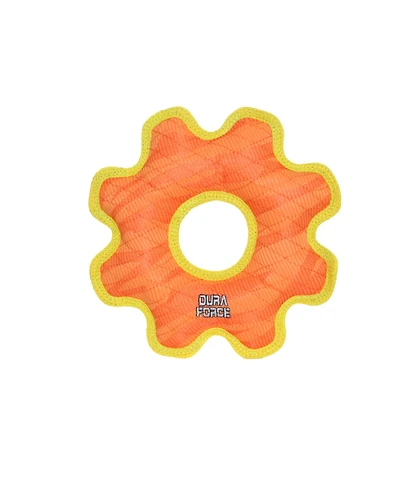 DuraForce Med Gear Ring Tiger Orange-Yellow, Durable Plush Squeaky Dog Toy