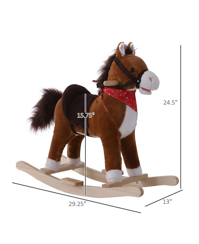 Qaba Kids Ride on Rocking Horse Plush Toy with Realistic Sounds