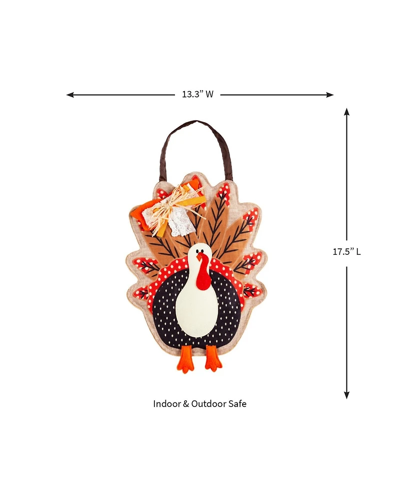 Evergreen Turkey Burlap Door Decor, 13.30x17.50"H
