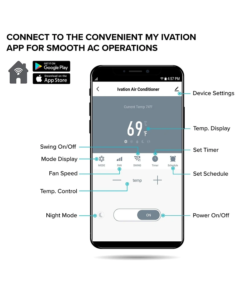 Ivation 13,000 Btu Portable Air Conditioner, Smart Ac Unit & Dehumidifier