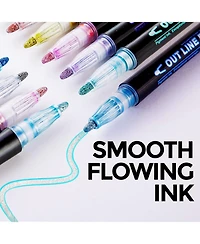Double Line Outline Markers - 12 Dual Colored Outline Pens Self-Outline Metallic Markers