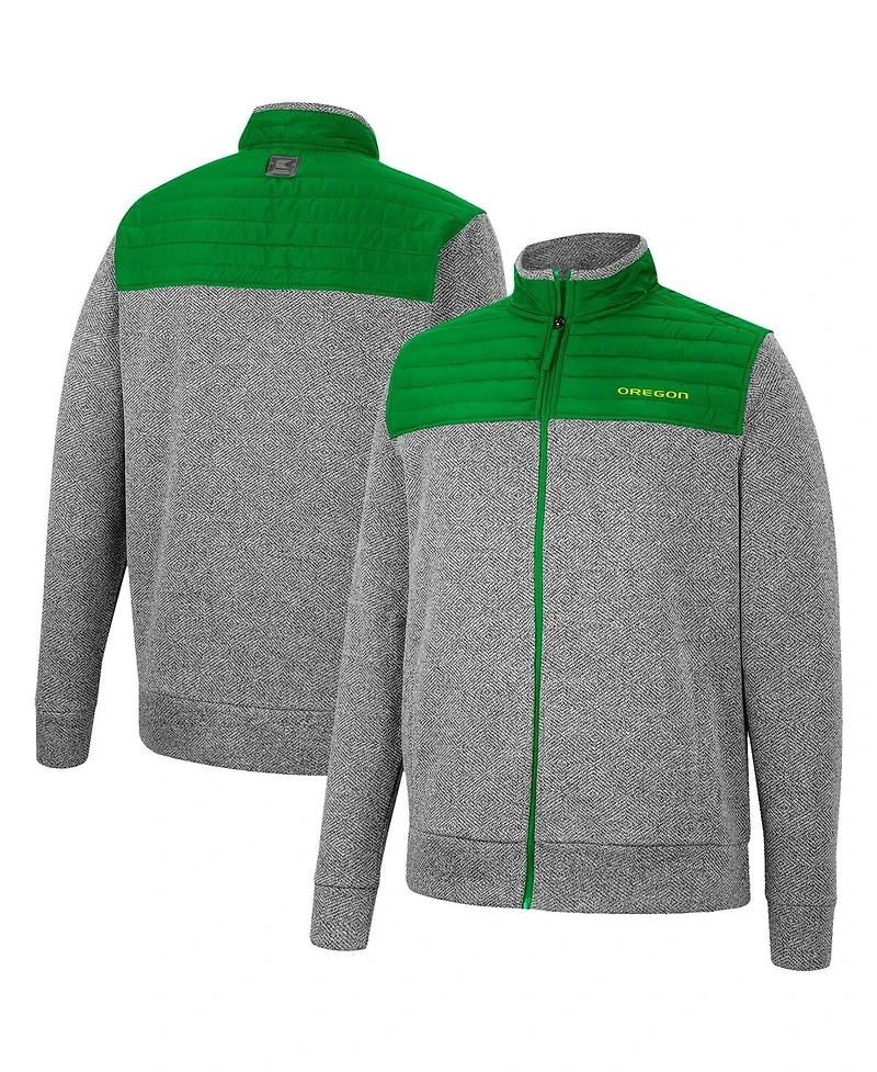 Men's Colosseum Gray, Kelly Green Oregon Ducks Putter Herringbone Full-Zip Jacket