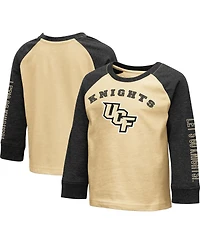 Toddler Boys and Girls Colosseum Heathered Gold, Charcoal Ucf Knights Two-Hit Raglan Long Sleeve T-shirt