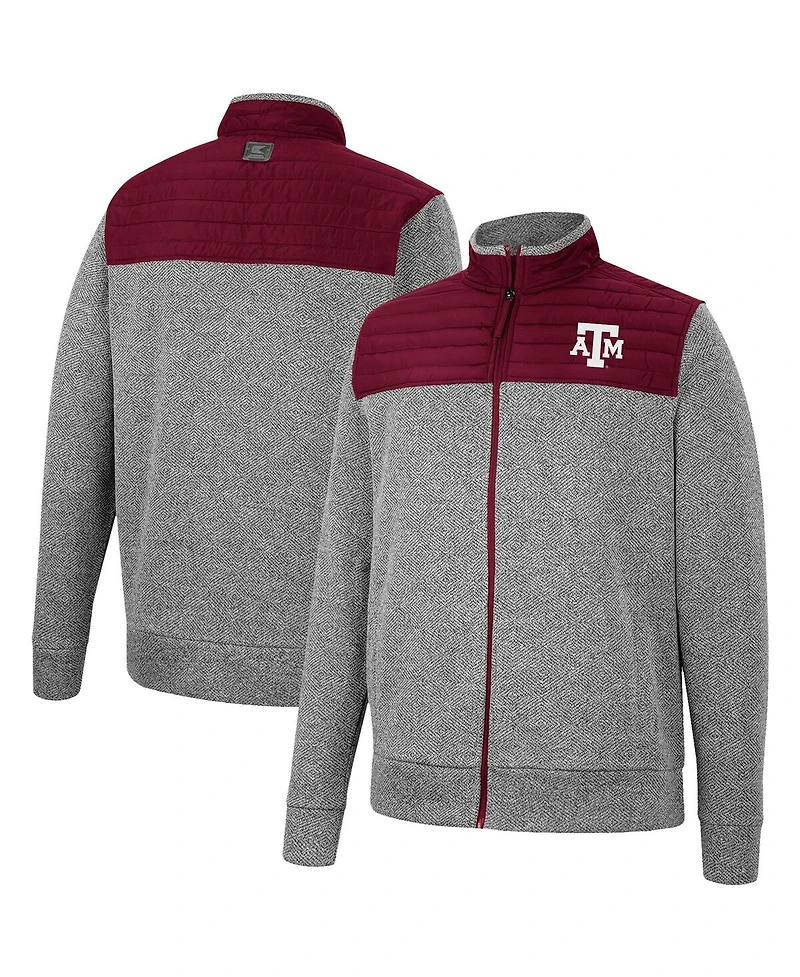 Men's Colosseum Charcoal, Maroon Texas A&M Aggies Putter Herringbone Full-Zip Jacket