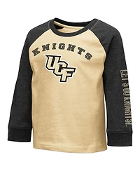 Toddler Boys and Girls Colosseum Heathered Gold, Charcoal Ucf Knights Two-Hit Raglan Long Sleeve T-shirt