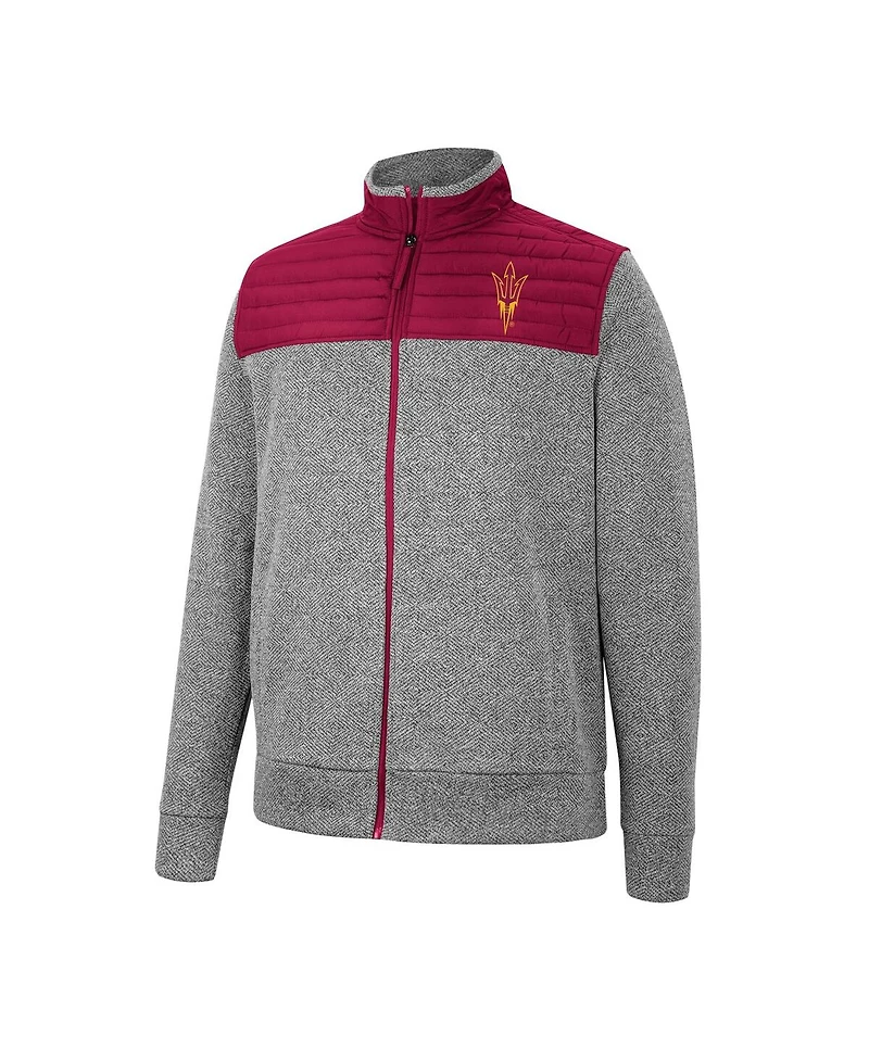 Men's Colosseum Gray, Maroon Arizona State Sun Devils Putter Herringbone Full-Zip Jacket