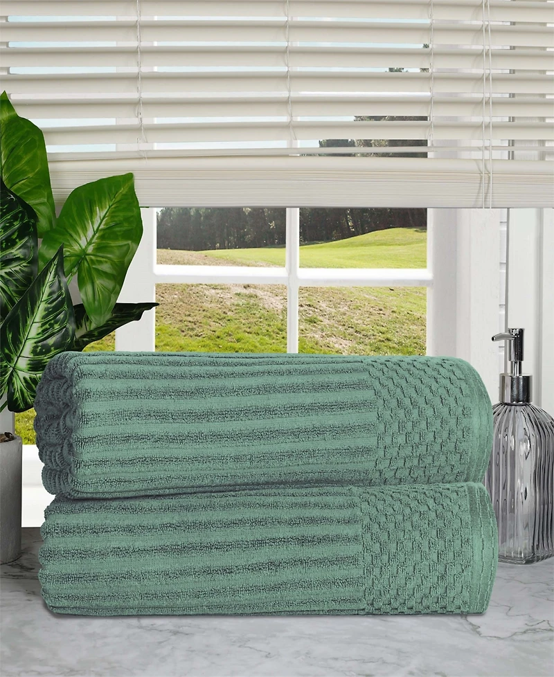 Superior Soho Checkered Border Cotton 2 Piece Bath Sheet Set, 68" x 34"