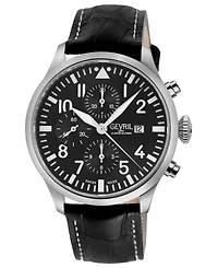 Gevril Men's Vaughn Swiss Automatic Black Italian Leather Strap Watch 44mm