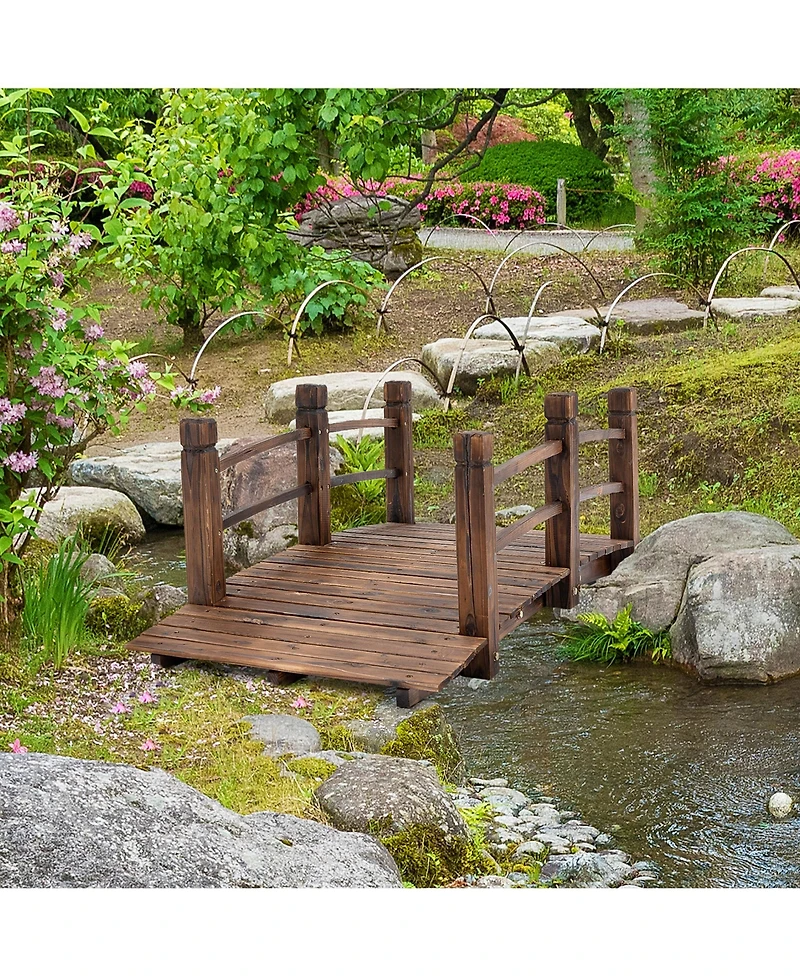 Outsunny 5ft Garden Bridge Yard Wooden Arc Outdoor Pond w/ Railings Carbon