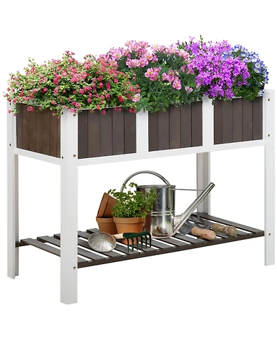 Outdoor Elevated Planter Box Wood Raised Garden Bed with Storage Shelf