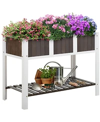 Outdoor Elevated Planter Box Wood Raised Garden Bed with Storage Shelf
