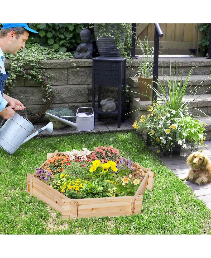 Garden Bed, Wooden 36" Hexagon Planter, Screwless Easy Assembly